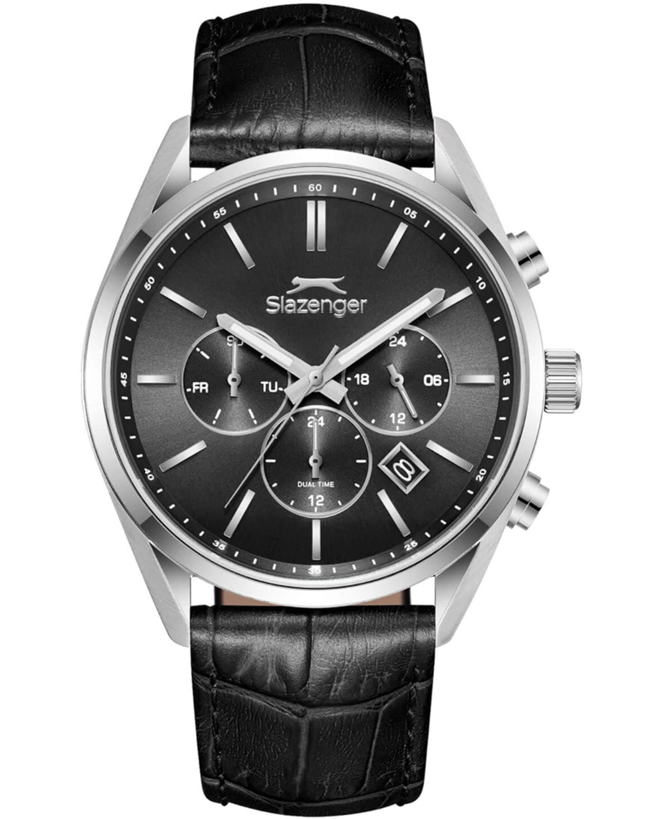 Slazenger Slazenger SL.09.2494.2.01  SL.09.2494.2.01 кварцевые мужские часы черный циферблат, браслет кожаный — вид спереди
